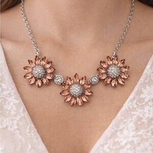 Paparazzi Silver with Orange Rhinestone Flower Necklace